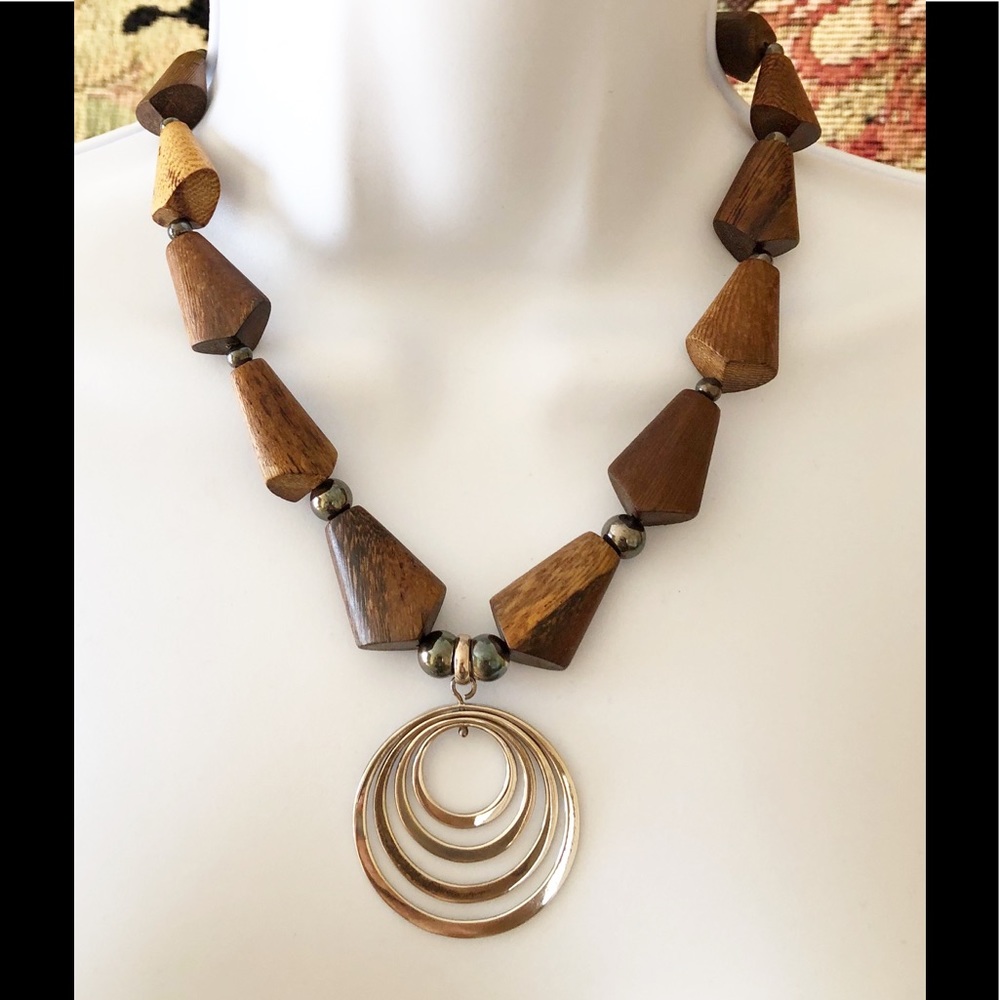 Boho Chic Sterling Silver and wood necklace